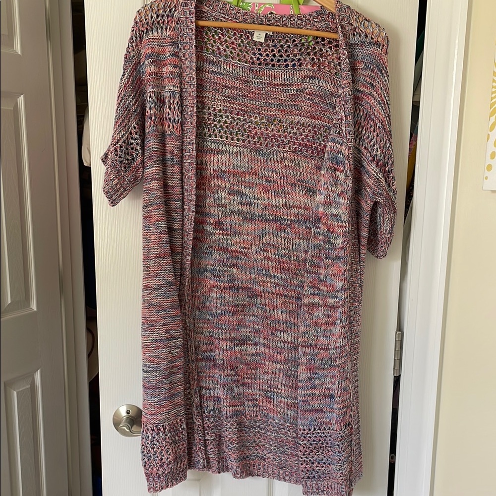 Sundance Red and Blue Cardigan Sweater Cozy Knit